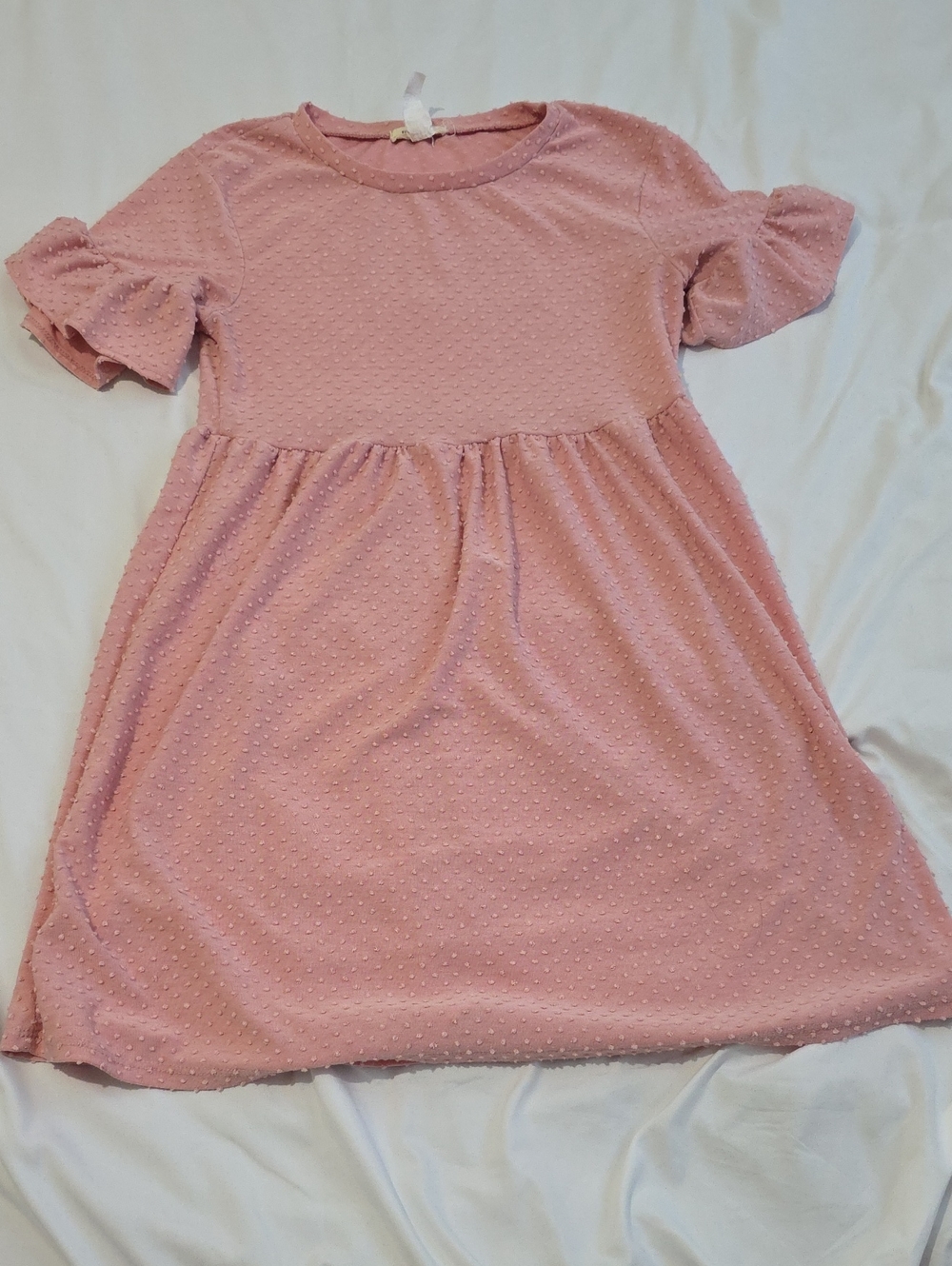 Womens Pink Swiss Dot Short Sleeve Dress